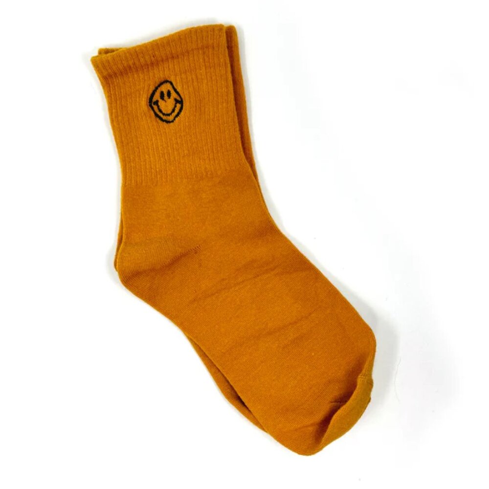 NWT Happy Smiley Face Yellow Ribbed Crew Socks